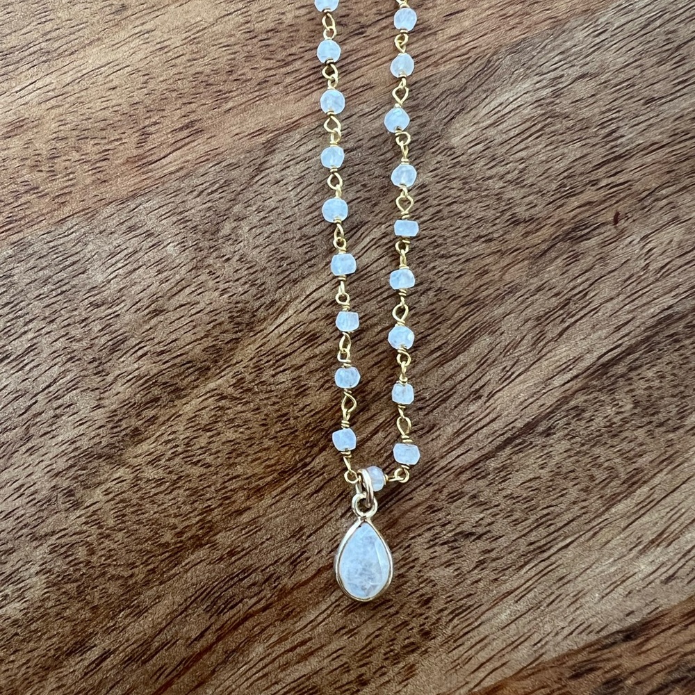 Gold and White Beaded Teardrop Necklace - Women Jewelry